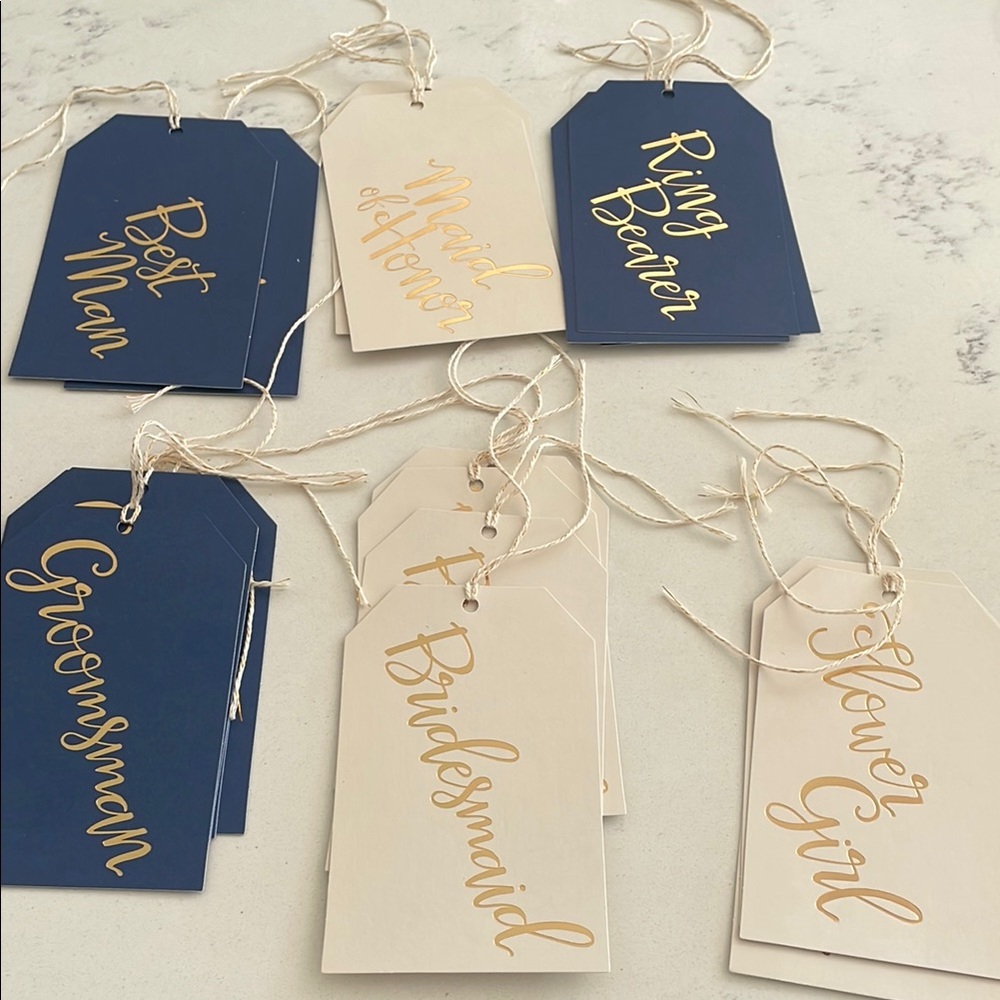 Navy and Cream Wedding Party Tags